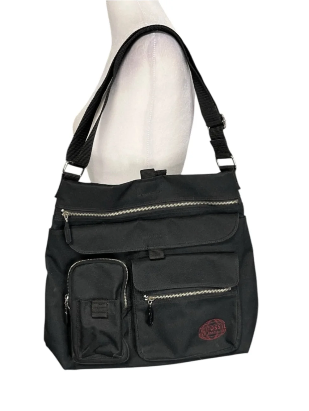 Fossil Black Canvas Unisex Crossbody Messenger Laptop Bag NWOT